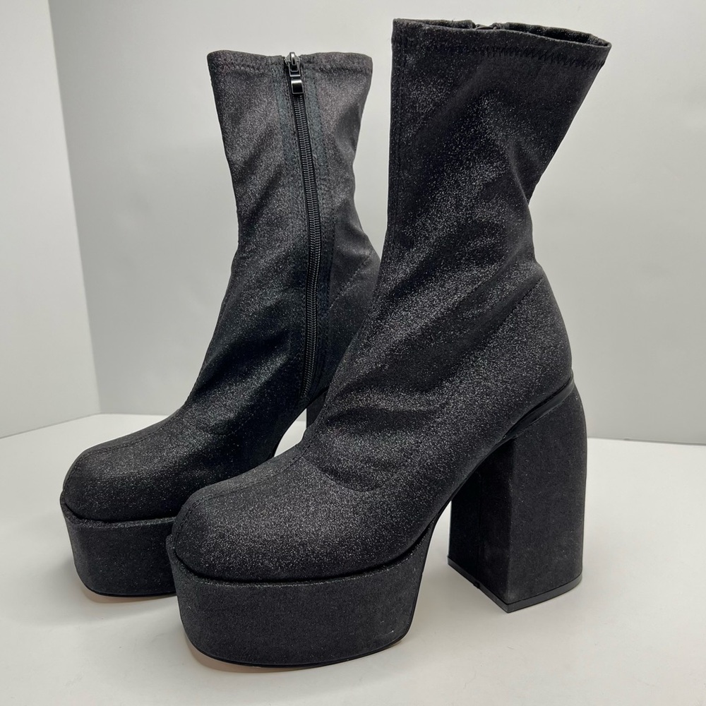 Lemonade Play Nice Platform Heels Boots Black Shimmery Size 9